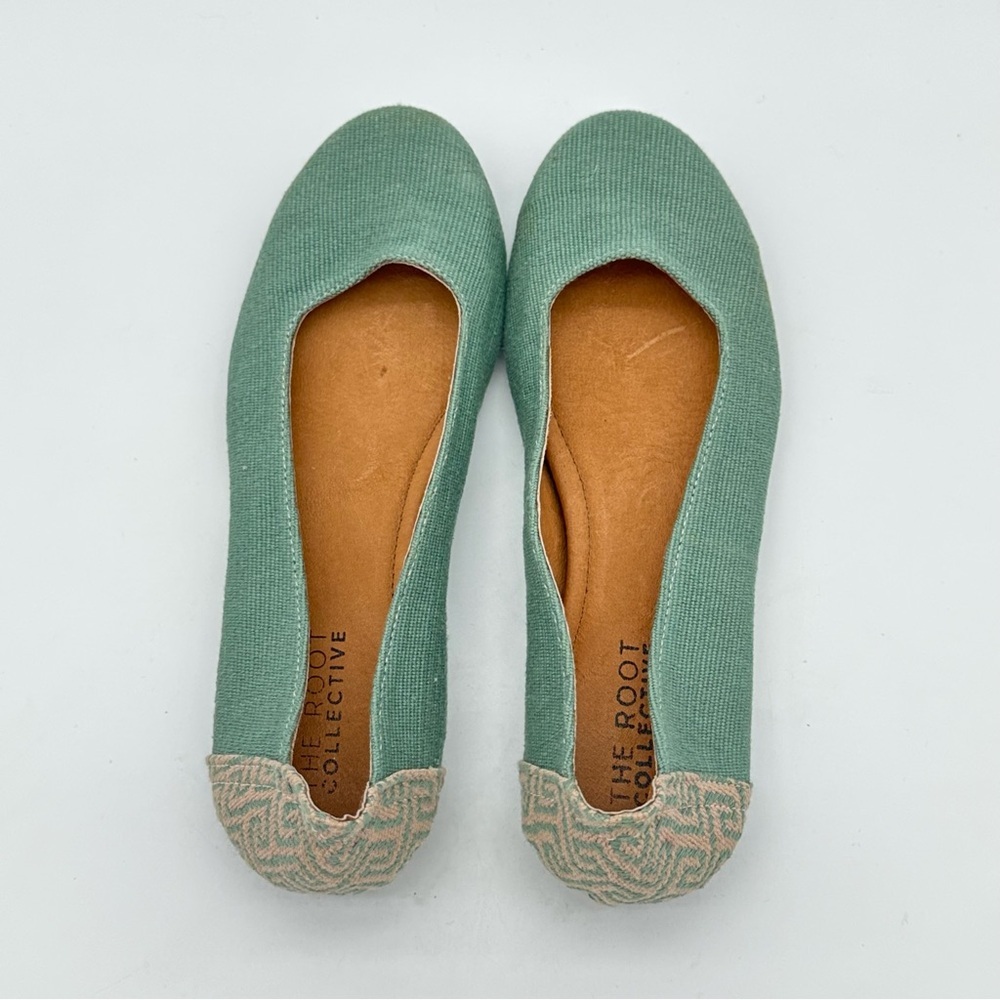 Root Collective Mint Green Fabric Women's Flats with Leather Lining - Picture 4 of 11